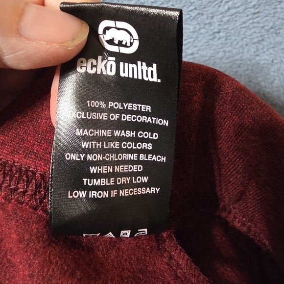 Ecko Unltd Men's XL Sweatpants Maroon Red Black Embroidered Logo Fleece Jogger - Picture 8 of 9